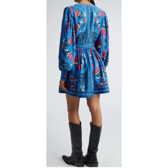 NEW, Farm Rio Palms Paradise Long Sleeve Wrap Minidress  Dress Blue L Large - Picture 11 of 16